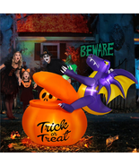 6FT Halloween Inflatable,Pumpkin Dinosaur with Lights Outdoor Decorations - $85.29 CAD