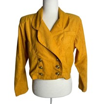 Vintage 90s Cropped Blazer Jacket S Yellow Double Breasted Long Sleeve B... - £33.48 GBP