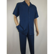 Men 2pc Walking Leisure Suit Short Sleeves By DREAMS Fancy 265-31 Sailor Blue image 2