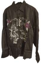 International Laundry Grey Floral Graphic Button-Down Shirt (Size L) - £40.71 GBP
