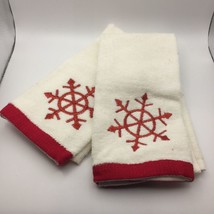 Christmas Conservatory Set 2 Mini Hand Towels 11x17&quot; White Red Snowflake... - £15.97 GBP