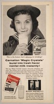 1958 Print Ad Carnation Instant Nonfat Dry Milk Young Lady with Milk Mustache - £12.05 GBP