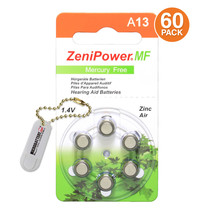 60 ZeniPower MF Hearing Aid Batteries Size 13 + Free Keychain/2 Extra Batteries - £23.38 GBP