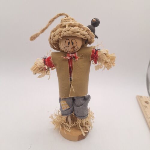 Halloween Scarecrow Figurine Wood &amp; Straw - $9.00