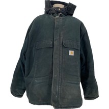 VTG Carhartt Black Distressed Insulated Hooded Jacket Size 58 Constructi... - £116.28 GBP