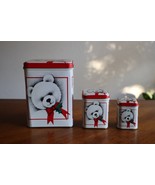 3x Vintage White Polar Bear Red Bow Holly Nesting Christmas Tin Box 5.75... - $266.21 MXN