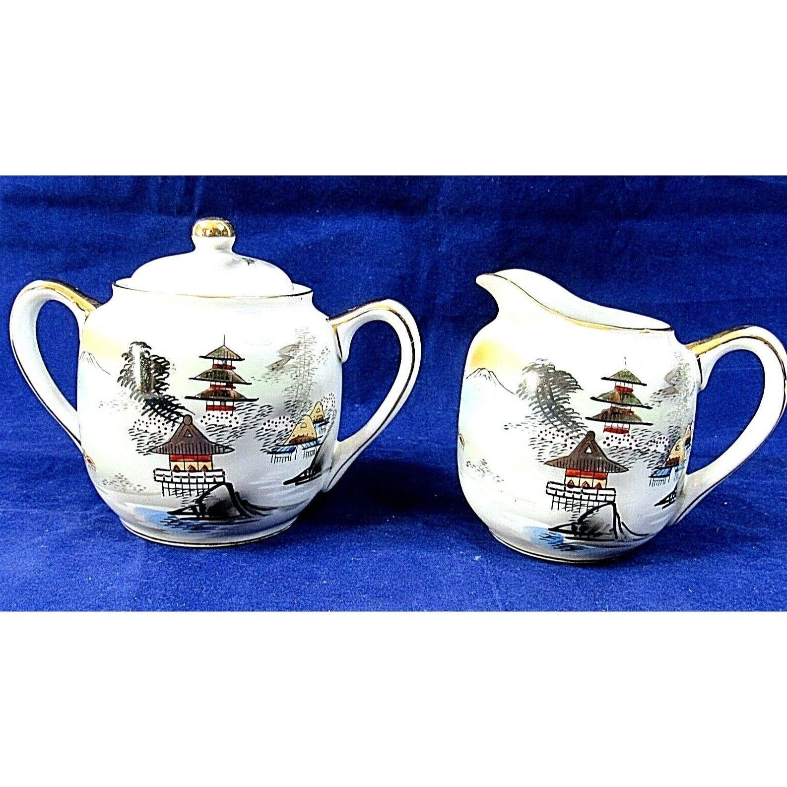 Primary image for Vintage Japanese Hayasi Kutani Fine China Sugar Creamer Porcelain Pagoda