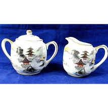 Vintage Japanese Hayasi Kutani Fine China Sugar Creamer Porcelain Pagoda - £19.98 GBP