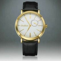 NEW Omikron 1001M Men&#39;s Marauder White Dial Date Black Leather Yellow Gold Watch - £49.02 GBP