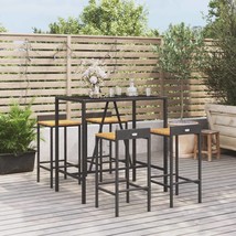 5 Piece Garden Bar Set Black Poly Rattan&amp; Solid Wood Acacia - £180.18 GBP
