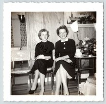 Mother &amp; Daughter Sitting in Chairs Black &amp; White Snapshot Photo Picture Family - £6.87 GBP