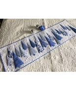 Christmas blue trees quilted table runner, Blue bed topper, Xmas tree ta... - £115.95 GBP