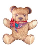 A CHRISTMAS PILLOW TEDDY BEAR stuffed Animal 1980’s Brown with Bow - £10.50 GBP