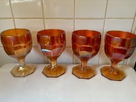 4 - Vintage Imperial “ Colonial” Pattern Carnival Glass Goblets Marigold - $24.74