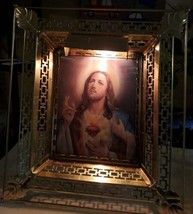 Vtg lighted Christ Jesus &amp; Mary 3D hologram  Frame Picture 50&#39;s  18 &quot;x 16&quot; - $116.88