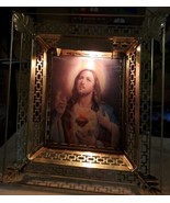 Vtg lighted Christ Jesus &amp; Mary 3D hologram  Frame Picture 50&#39;s  18 &quot;x 16&quot; - £91.53 GBP