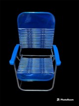 Vintage Blue Vinyl Tube Plastic Aluminum Folding Lawn Chair Retro - £30.96 GBP