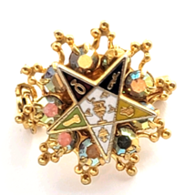 Order of Eastern Star OES Pin Gold Tone Enamel AB Rhinestone Fraternal B... - $369.57 MXN