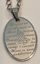 Praying Hands Serenity Prayer Pendant Necklace Silver Color - $11.99