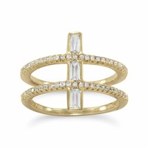14K Yellow Gold Plated 1.1mm Created Diamonds Double Cross Ring Anniversary Band - £100.15 GBP