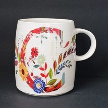 Anthropologie Letter C Initial Monogram 12 oz. Floral Stoneware Coffee Mug Cup - £11.93 GBP