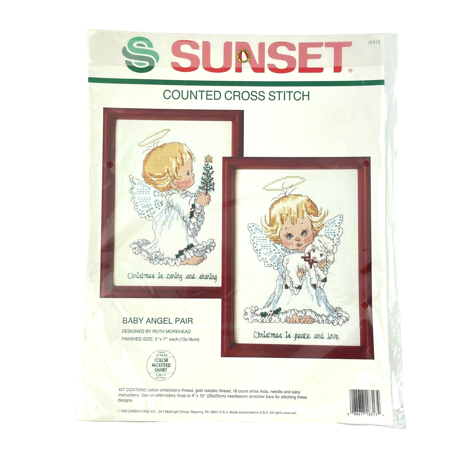 Sunset Counted Cross Stitch Christmas Baby Angel Pair by Ruth Morehead 1990 - £18.53 GBP