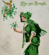 Saint Patrick&#39;s Day Postcard Erin Go Bragh Clover Lady Harp Series 9 Nash Unused - £6.94 GBP