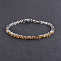 Natural Fire Opal Tennis Bracelet, 14K White Gold Plated Oval Shape Jewelry - £143.60 GBP