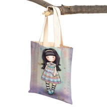 Children Shopping Bag for Lady Both Sided Foldable Reusable Canvas Casual Cute G - £8.04 GBP