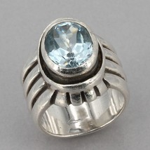 Vintage Silpada Heavy Sterling Silver Oval Blue Topaz Wide Band Ring R0902 Sz 7 - £64.25 GBP