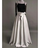 White Maxi Satin Skirt Outfit Women Custom Plus Size Maxi Satin Formal S... - $89.99