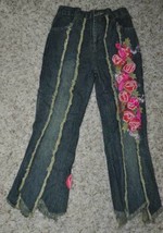 Girls Jeans Beetlejuice Dark Blue Frayed Fabric Floral Denim Jeans Pants... - $7.43
