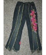 Girls Jeans Beetlejuice Dark Blue Frayed Fabric Floral Denim Jeans Pants... - £5.84 GBP