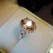 4.50 Karat Ovaler Labor Erstellt Pfirsich Morganit &amp; Diamant Halo Ring 14k Rose - £47.71 GBP