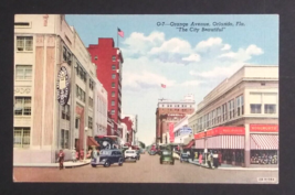Orange Avenue Orlando Florida FL Vintage Cars Street View Linen Postcard... - $9.99