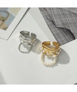 Irregular Ring Metal Hollow Freshwater Pearls Chain Long Tassel Fashion ... - £14.21 GBP