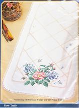 Stamped Bucilla Rose Trellis Dresser Scarf Embroidery Cross Stitch Kit 14&quot; x38&quot; - £11.73 GBP