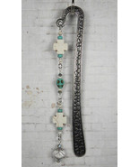 Cross Skull Beaded Bookmark Handmade Howlite Crystal Turquoise White 6&quot; New - $14.84