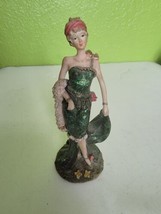 Vintage Resin Figurine 1930s Hollywood Starlet Women In Green Dress - $43.12