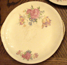 Paden City Pottery Serving Platter Pink Peony Vintage Gold Tab Handle Plate - £15.72 GBP