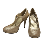 Delicious Tie Womens 9 High Heel Dancing Shoes Gold Sparkle Cruise Wear NIB - £33.08 GBP