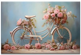 Vintage Bicycle Dressed In Pink Roses Canvas Print Framed 12&quot; x 16&quot; NEW! - £10.94 GBP