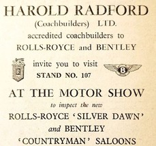1954 Harold Radford Rolls Royce Bentley Dealer Advertisement Automobilia... - €17,25 EUR