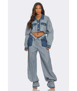 Cropped Contrast Denim Set - $189.61 CAD