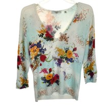 Womens Size Medium Vertigo Paris Multicolor Embellished Floral Knit Sweater - £21.57 GBP