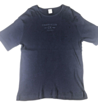Calvin Klein T Shirt Vintage Y2K 90s Mens Large Ribbed Spell Out Navy Blue Knit - £29.27 GBP