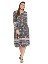 Floral Printed Navy Blue Poly Cotton Empire Dress for Women - £24.71 GBP