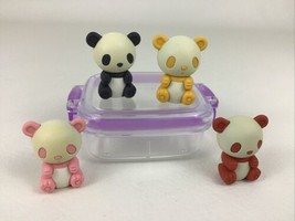 Mini Panda Bear Mixable Figures Purple Snap Carry Case Erasers Collectible Toys - £11.83 GBP