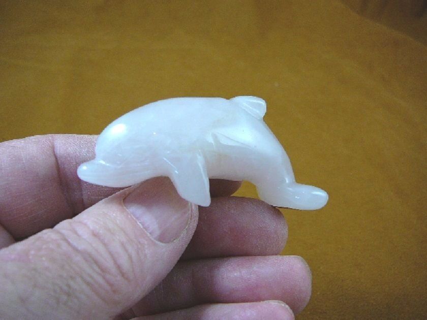 (Y-DOL-SW-718) little Pink SWIMMING DOLPHIN PORPOISE gemstone carving FI... - $17.53