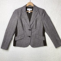 Liz Claiborne Blazer Womens M Brown Elbow Patch Lined Wool Suit Jacket Coat - £16.69 GBP